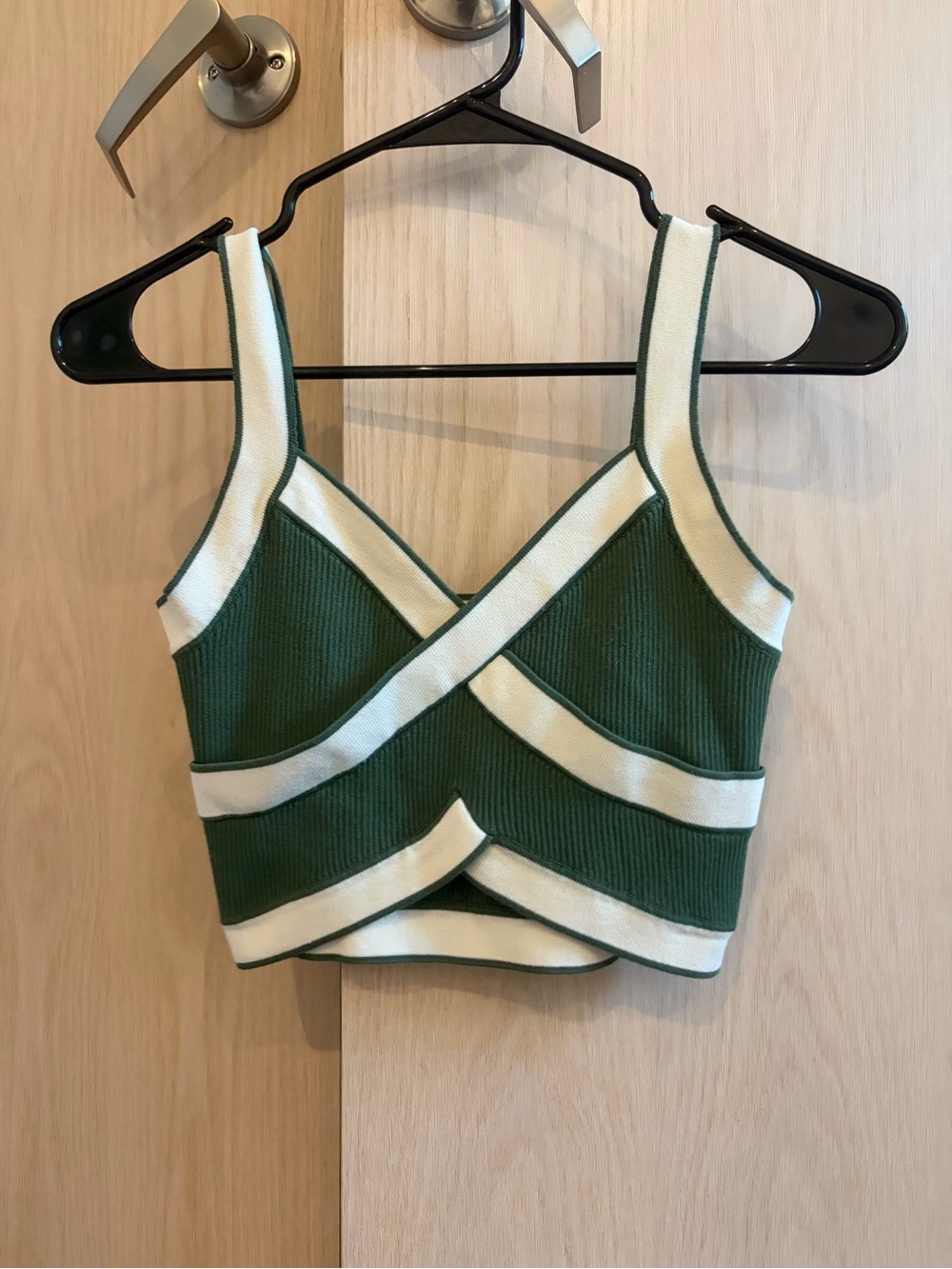 Cider Green and Cream Ribbed Wrap Crop Tank